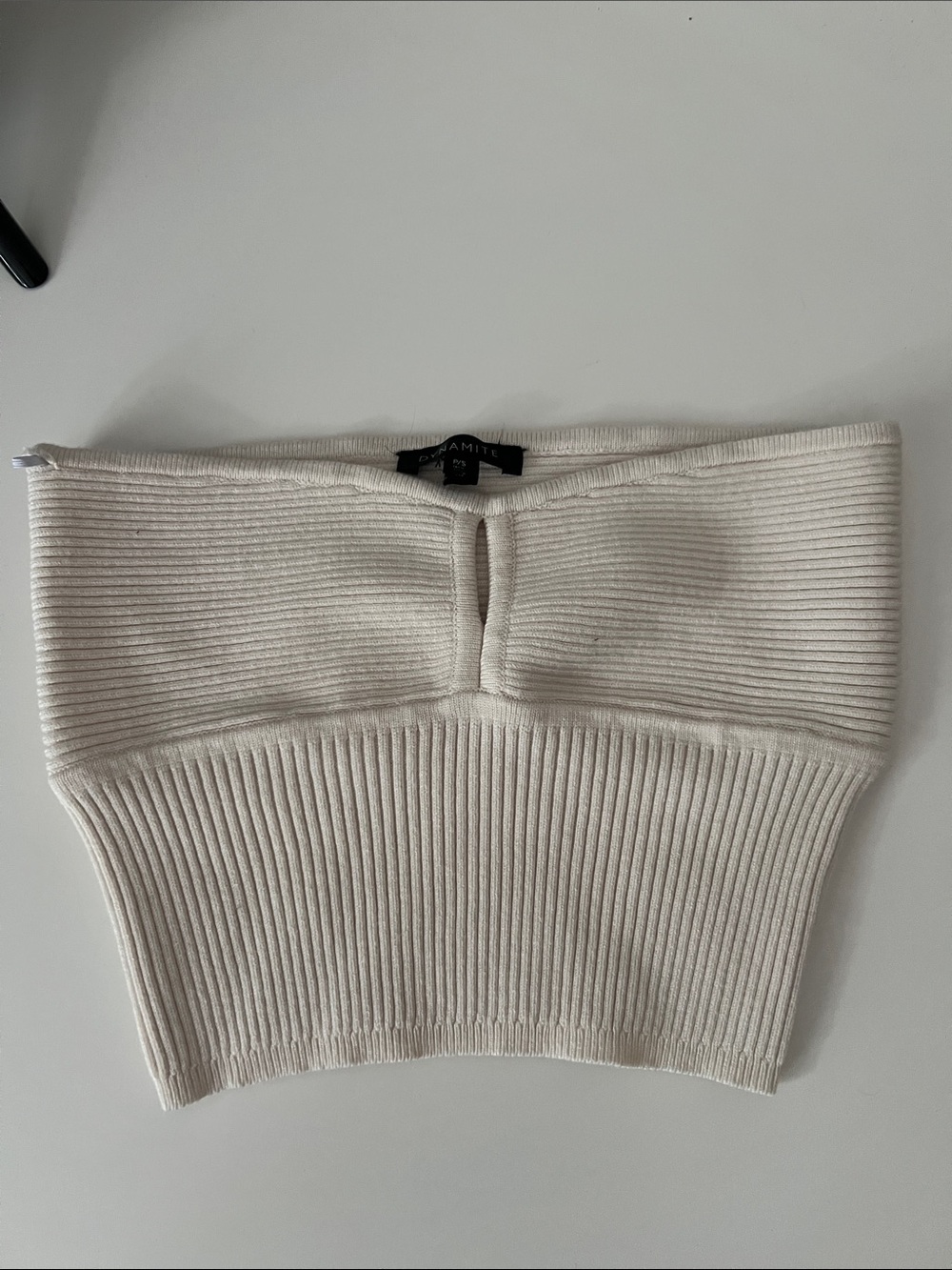 Dynamite Cream Ribbed Strapless Knit Tube Top with Front Cutout